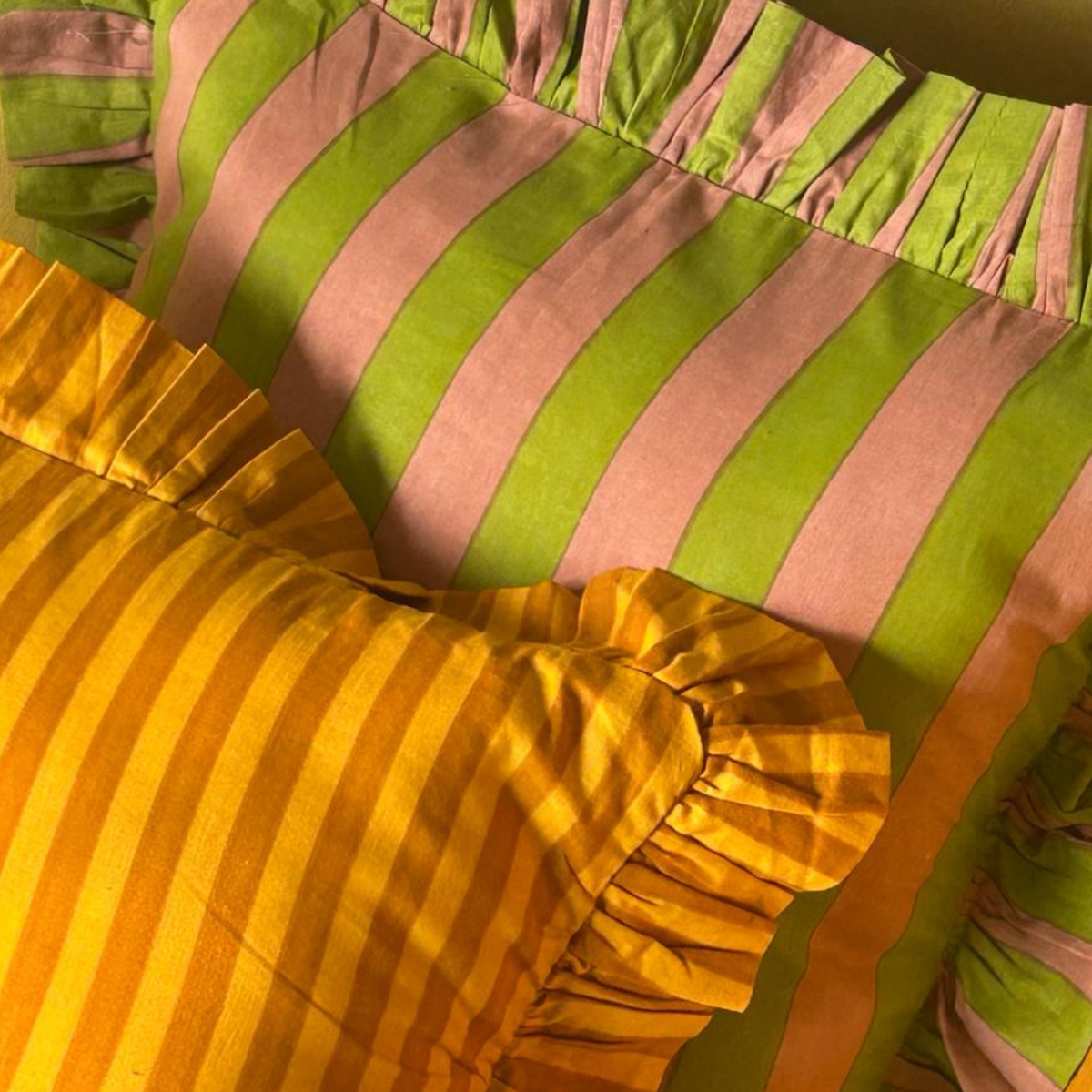 Striped Ruffle Cushion Cover - Mustard