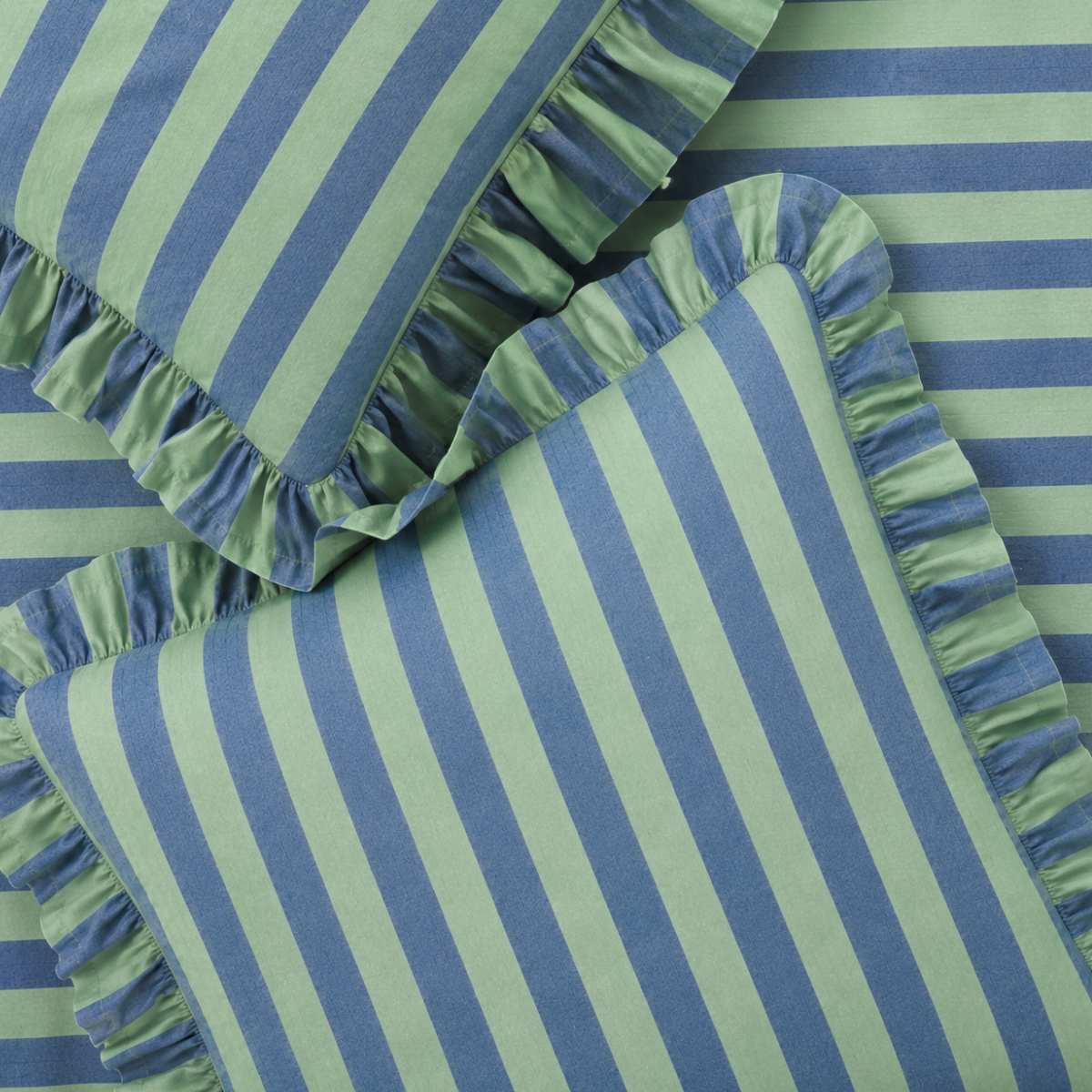 Striped Ruffle Cushion Cover - Seafoam