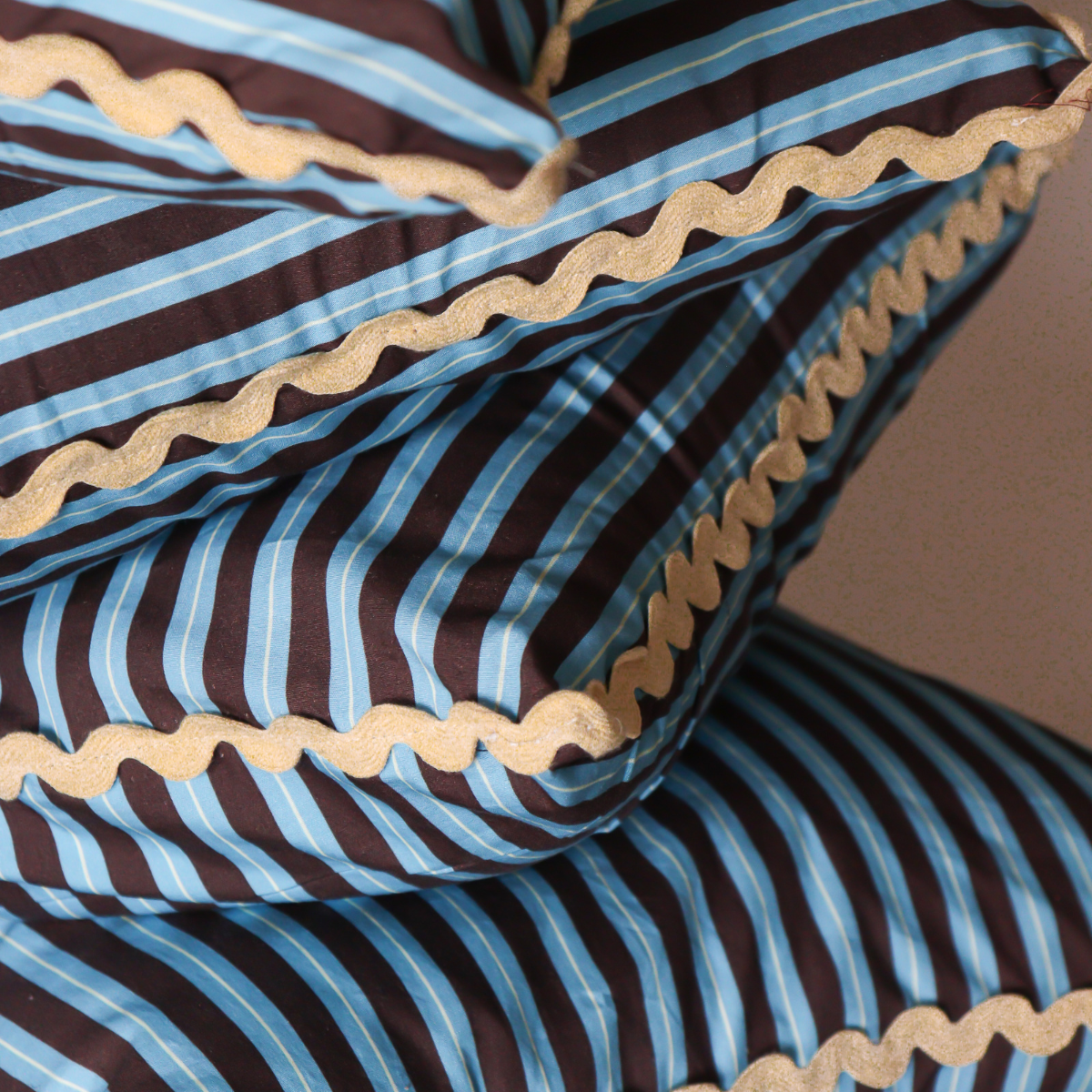 Soft Striped Cushion Cover - Blue and Brown