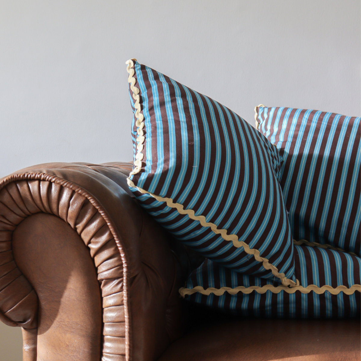 Soft Striped Cushion Cover - Blue and Brown