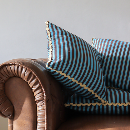 Soft Striped Cushion Cover - Blue and Brown