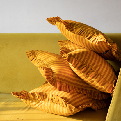 Striped Ruffle Cushion Cover - Mustard