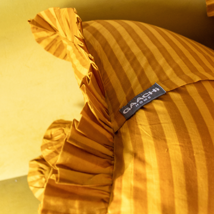Striped Ruffle Cushion Cover - Mustard