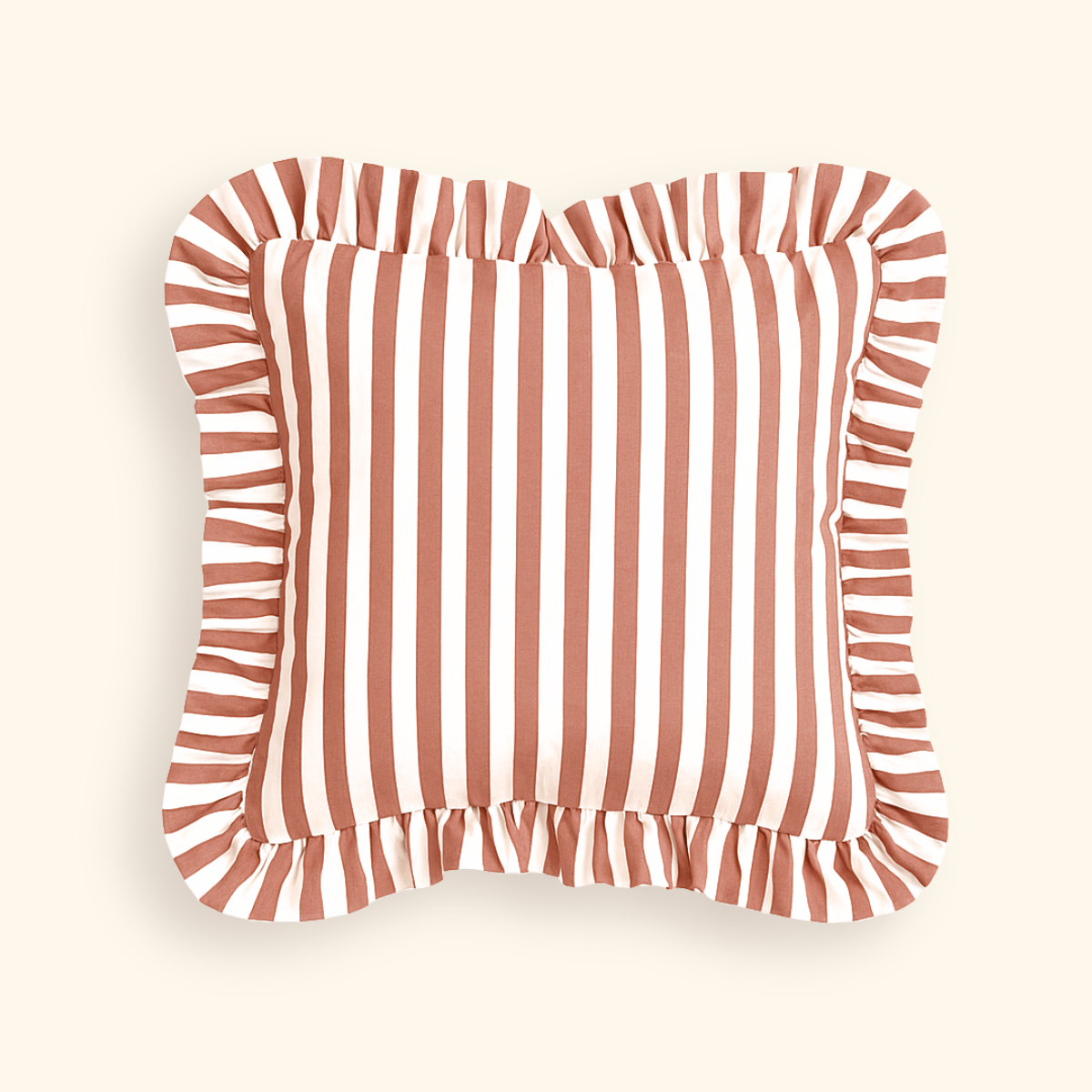 Striped Ruffle Cushion Cover - Brown