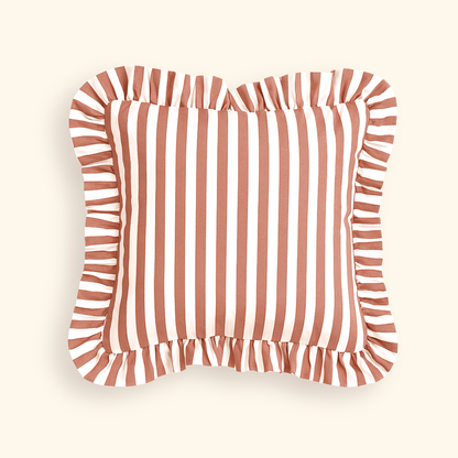 Striped Ruffle Cushion Cover - Brown