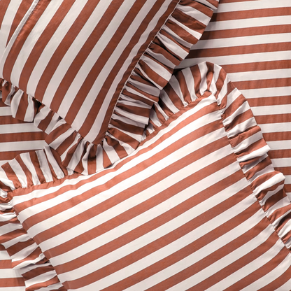 Striped Ruffle Cushion Cover - Brown