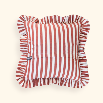 Striped Ruffle Cushion Cover - Brown