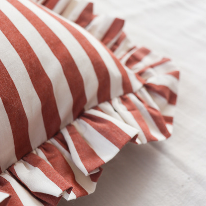 Striped Ruffle Cushion Cover - Brown
