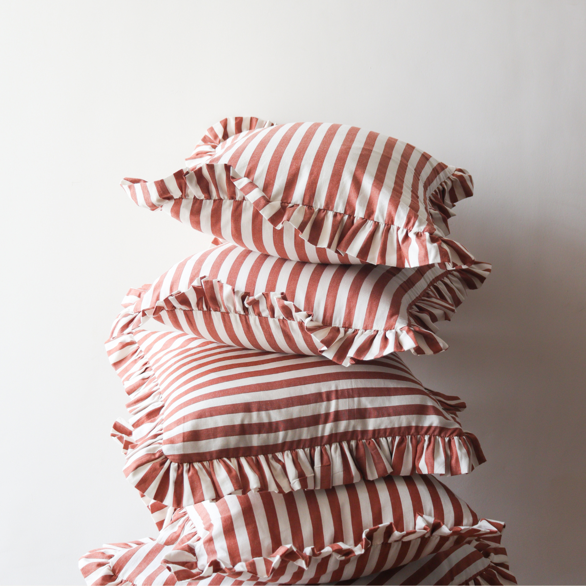 Striped Ruffle Cushion Cover - Brown