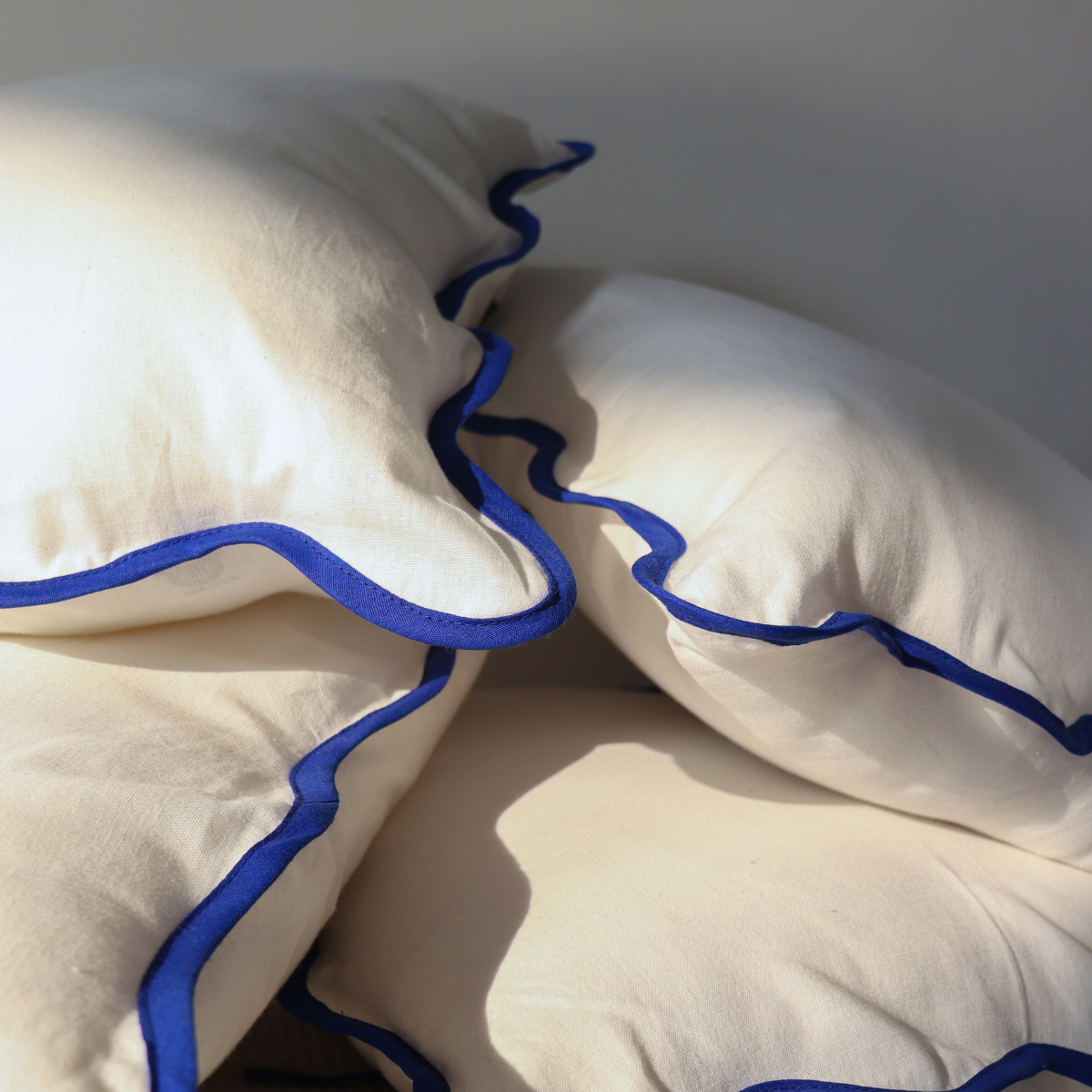 Squiggle Cushion Cover - Blue and Ivory