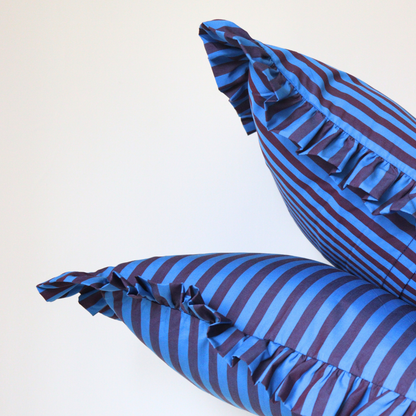 Striped Ruffle Cushion Cover - Blue Purple