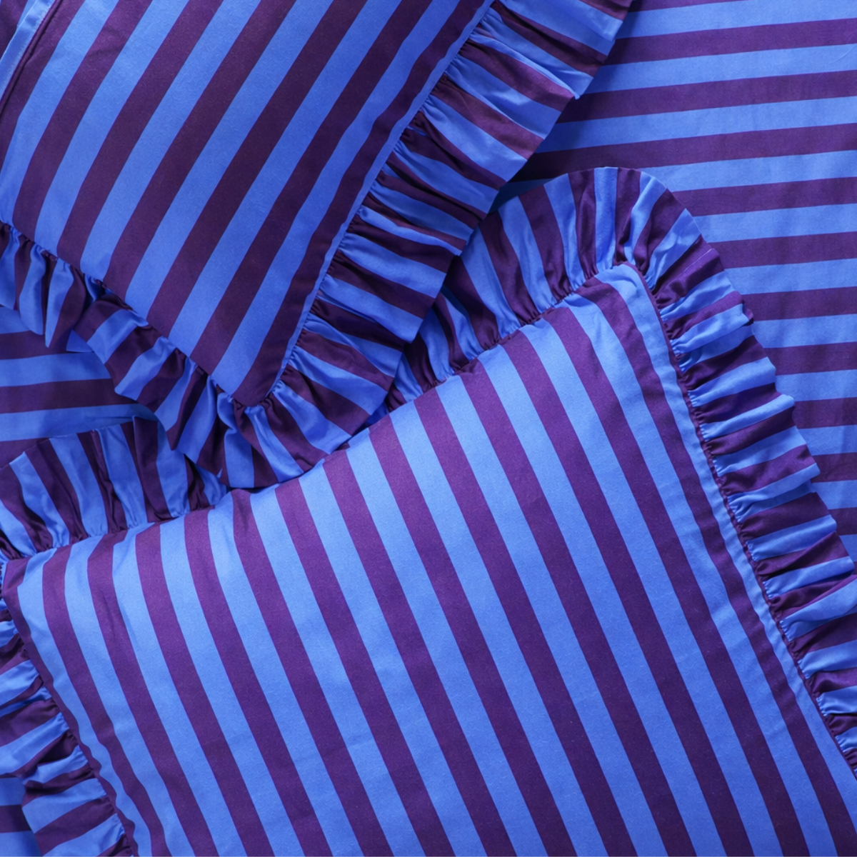 Striped Ruffle Cushion Cover - Blue Purple