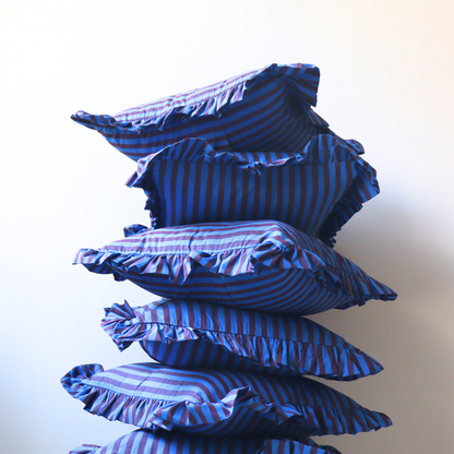 Striped Ruffle Cushion Cover - Blue Purple