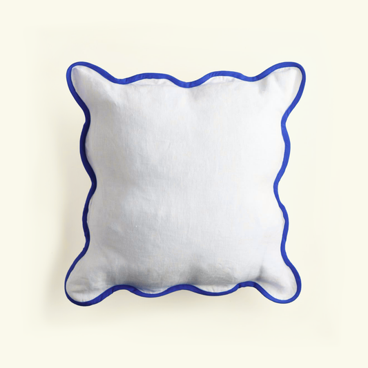 Squiggle Cushion Cover - Blue and Ivory