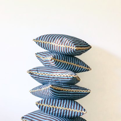 Soft Striped Cushion Cover - Blue and Brown