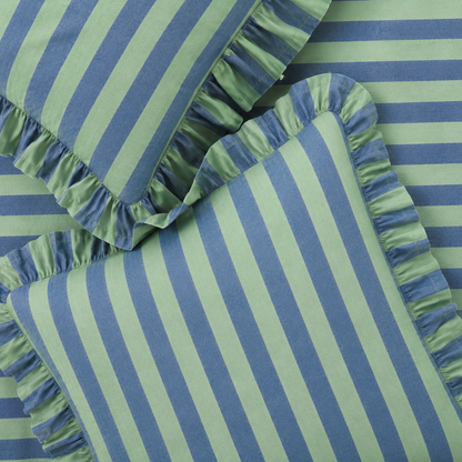 Striped Ruffle Cushion Cover - Seafoam