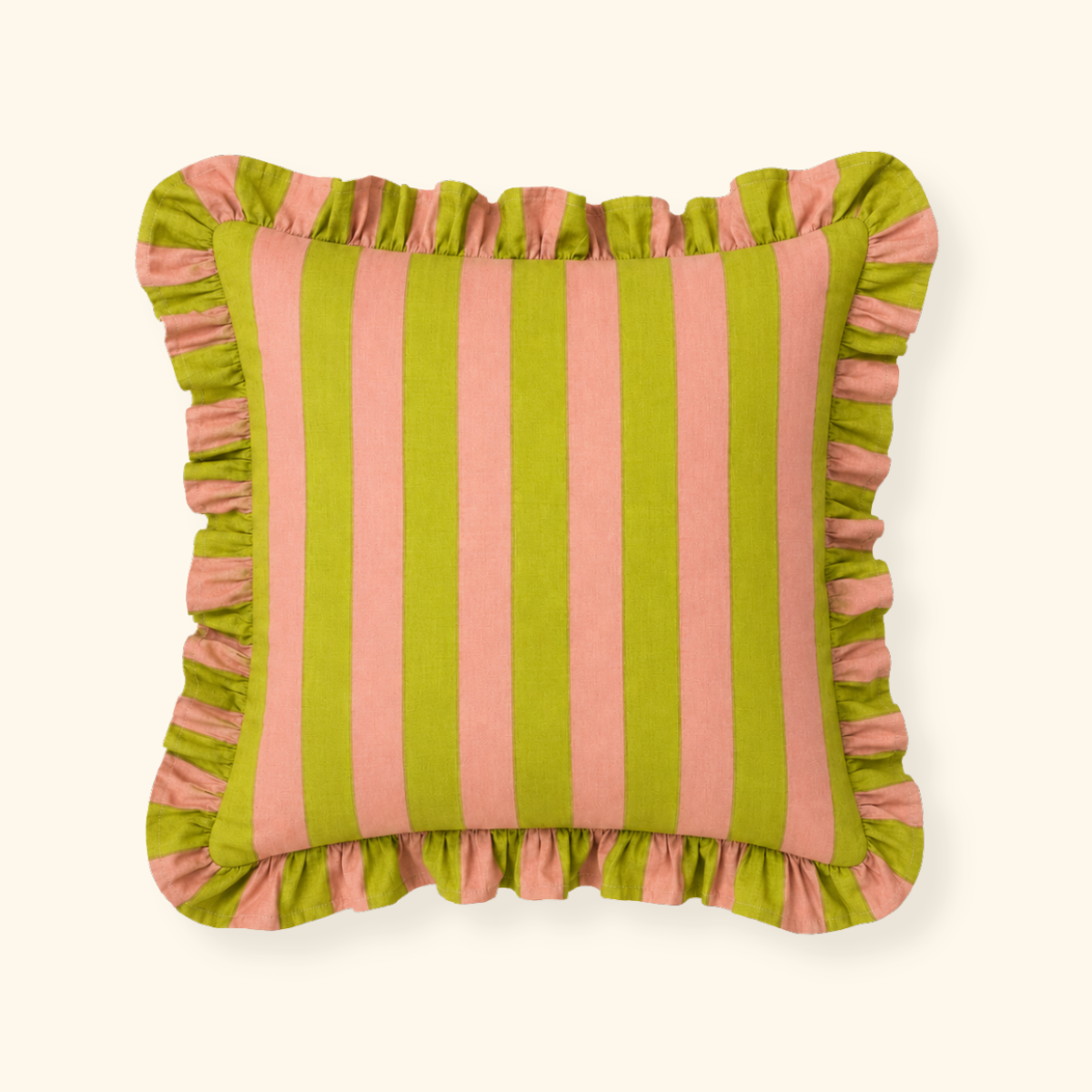 Striped Ruffle Cushion Cover - Guava