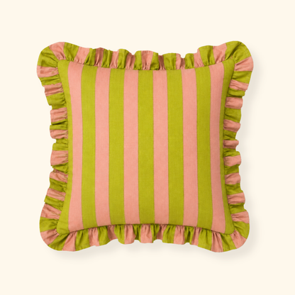 Striped Ruffle Cushion Cover - Guava