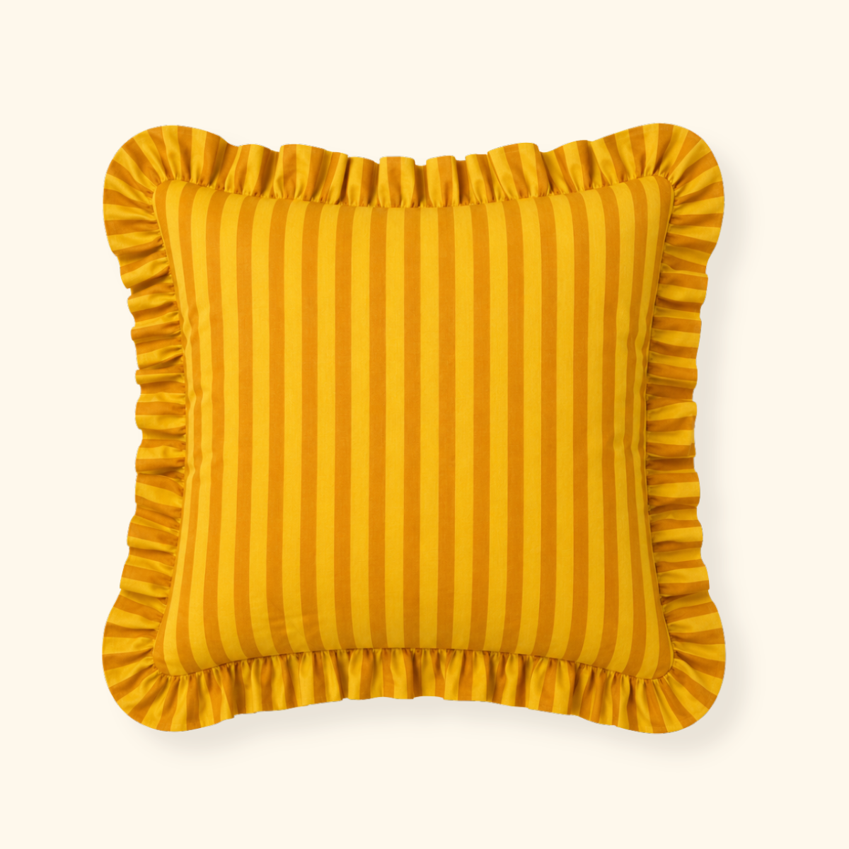 Striped Ruffle Cushion Cover - Mustard