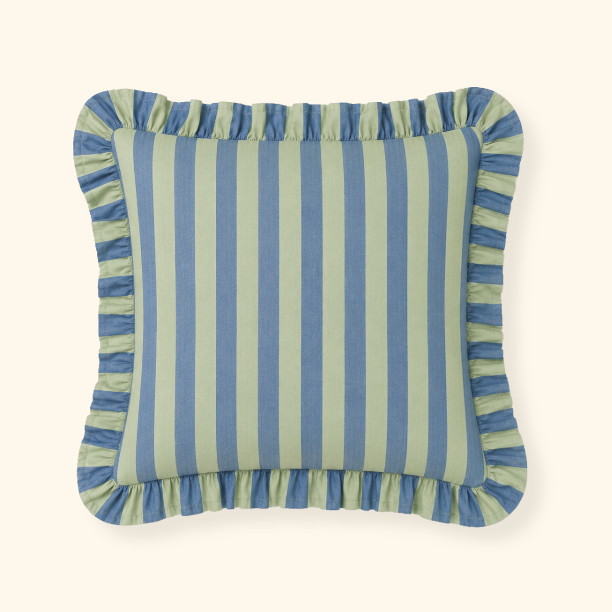 Striped Ruffle Cushion Cover - Seafoam