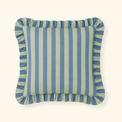Striped Ruffle Cushion Cover - Seafoam