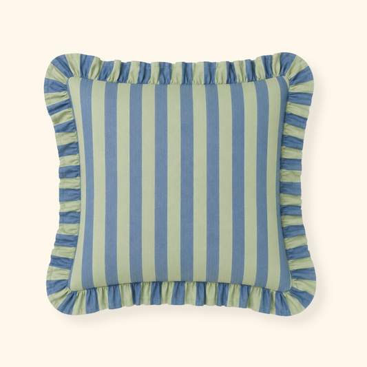 Striped Ruffle Cushion Cover - Seafoam