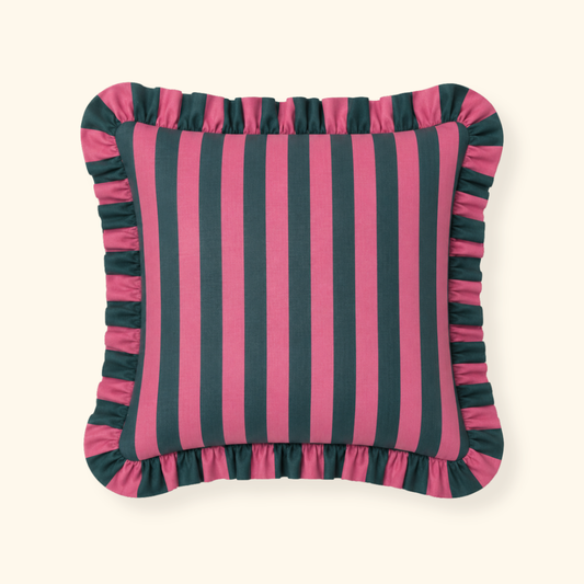 Striped Ruffle Cushion Cover - Rosepine