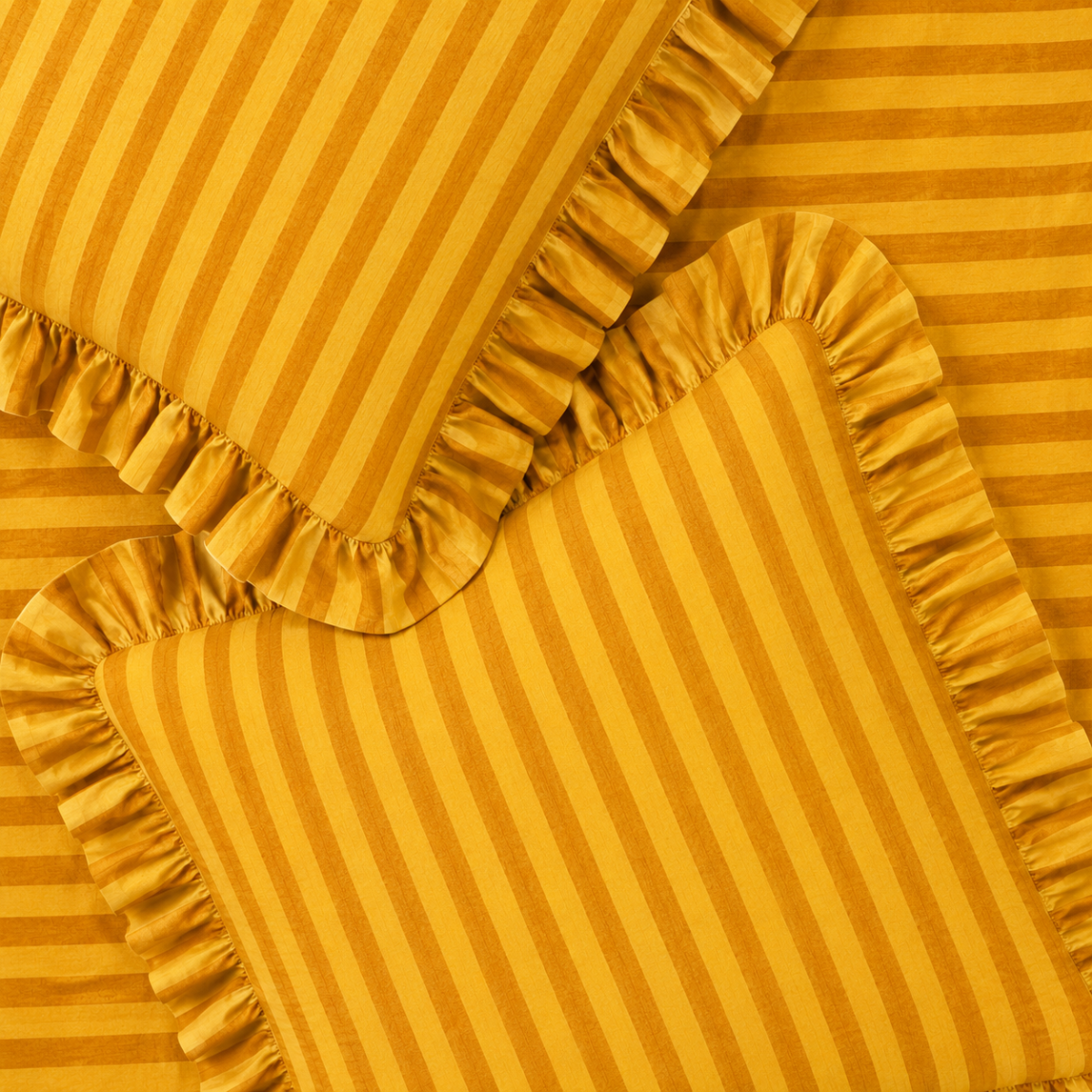 Striped Ruffle Cushion Cover - Mustard