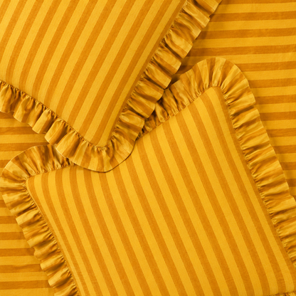 Striped Ruffle Cushion Cover - Mustard