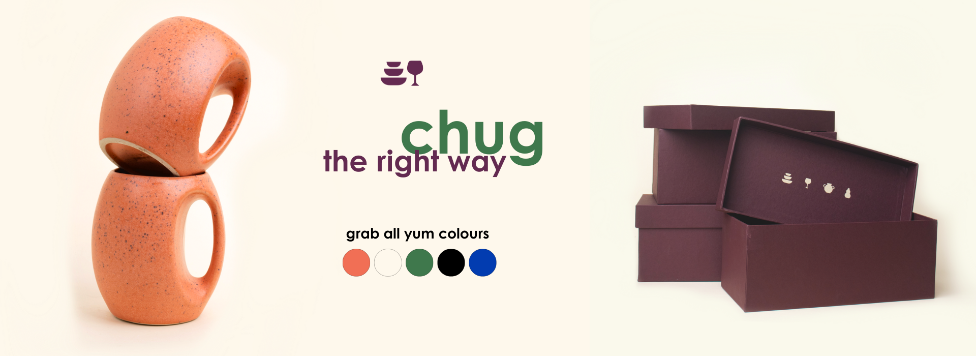 Showing off a wide collection of drinkware options in ceramics and coloured glass